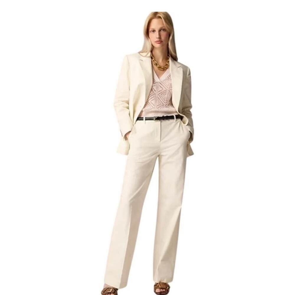 J Crew women’s Full length wide leg trouser cotton linen blend ivory Sz 12 NWOT